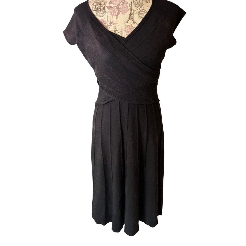 Vintage Jones Wear Dress Black Midi Pleated V Neck S holiday dress